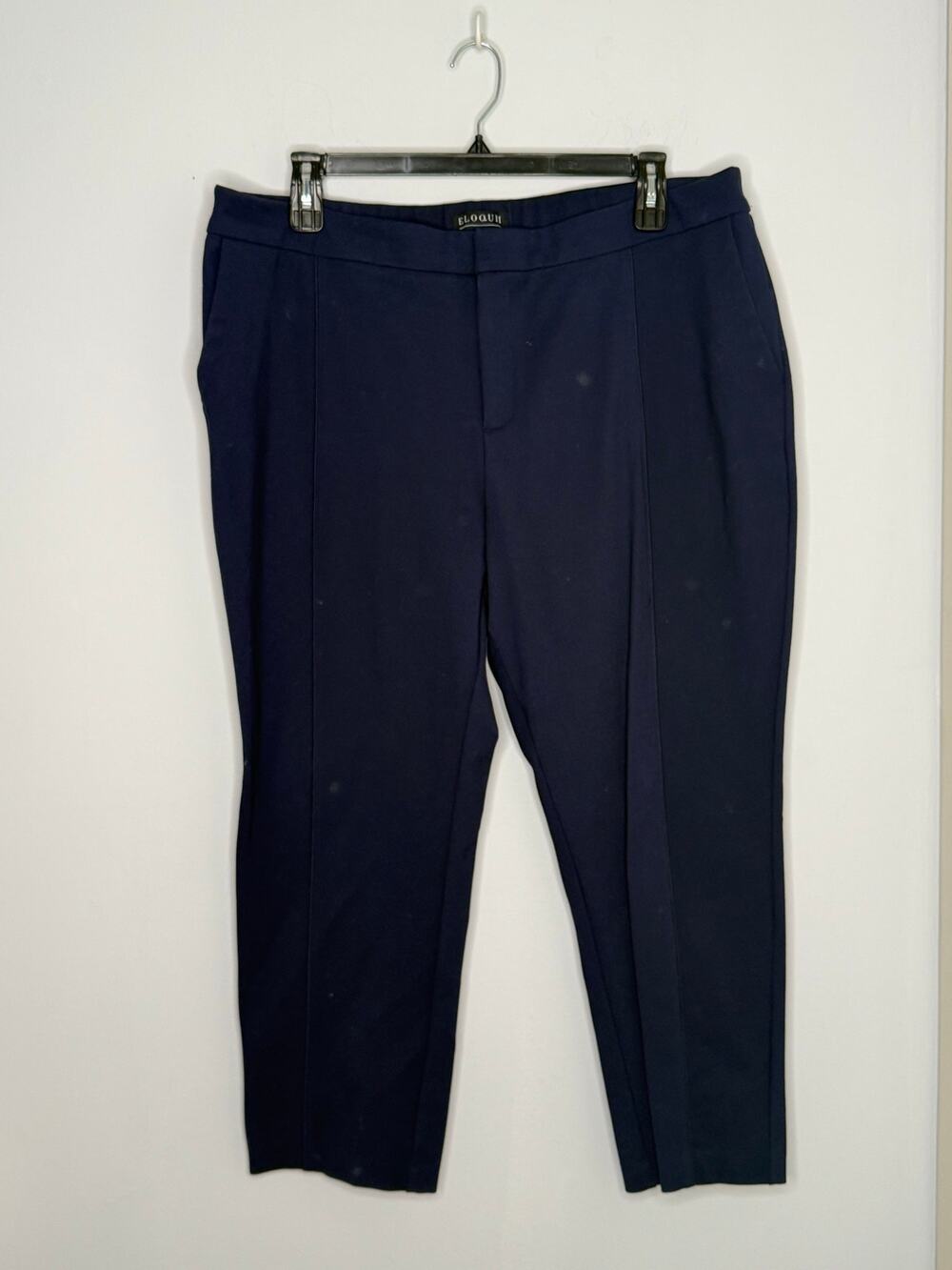 Eloquii 9-to-5 Navy Blue Pintuck High-Waist Straight Slim Leg Ankle Pants 22R